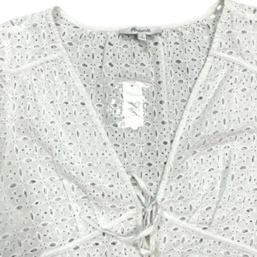 Madewell Lua Eyelet Lace White Cotton Blouse Wrap Top Size S NWT - Picture 8 of 12